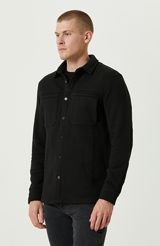 Pamuklu Siyah Örme Dış Gömlek