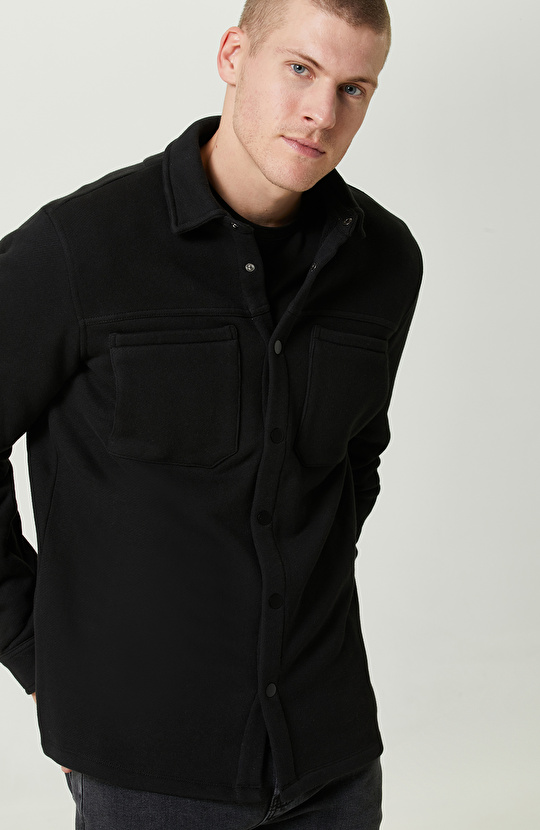 Pamuklu Siyah Örme Dış Gömlek