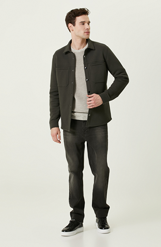 Pamuklu Haki Örme Dış Gömlek