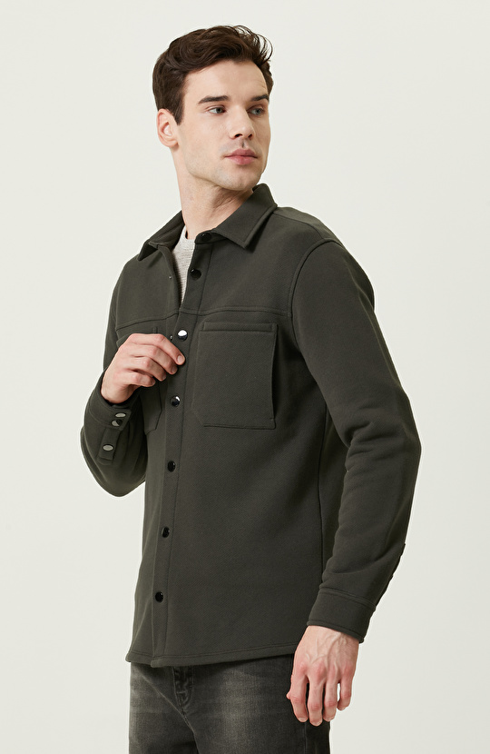 Pamuklu Haki Örme Dış Gömlek