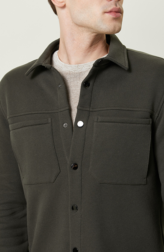 Pamuklu Haki Örme Dış Gömlek