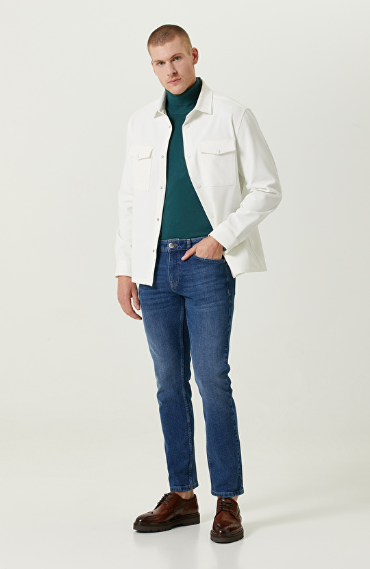 Cepli Ekru Dokuma Dış Gömlek