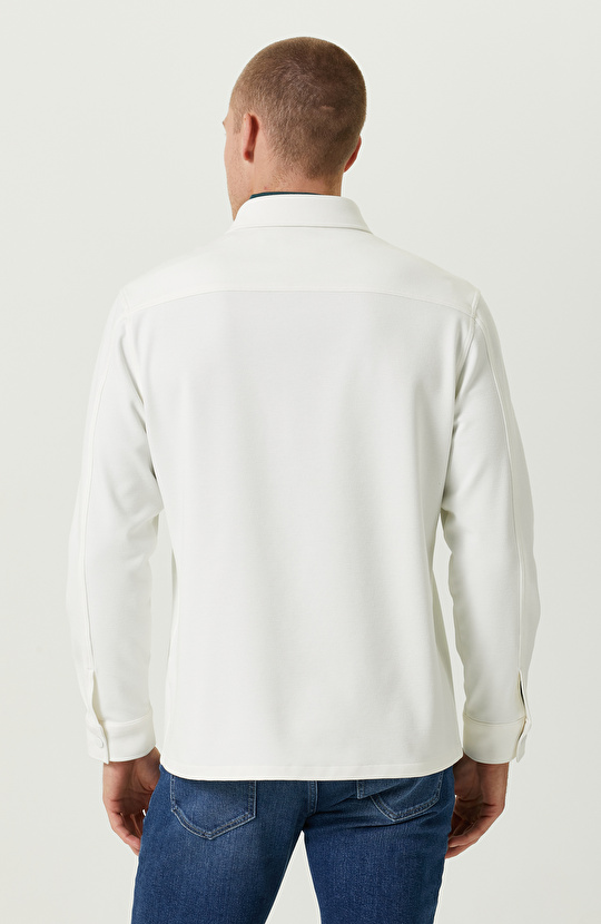 Cepli Ekru Dokuma Dış Gömlek