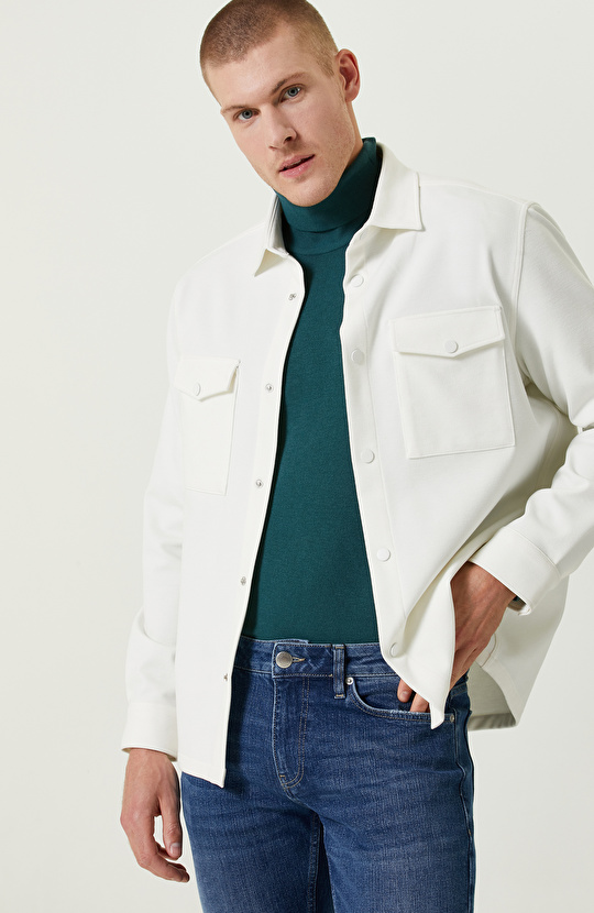 Cepli Ekru Dokuma Dış Gömlek