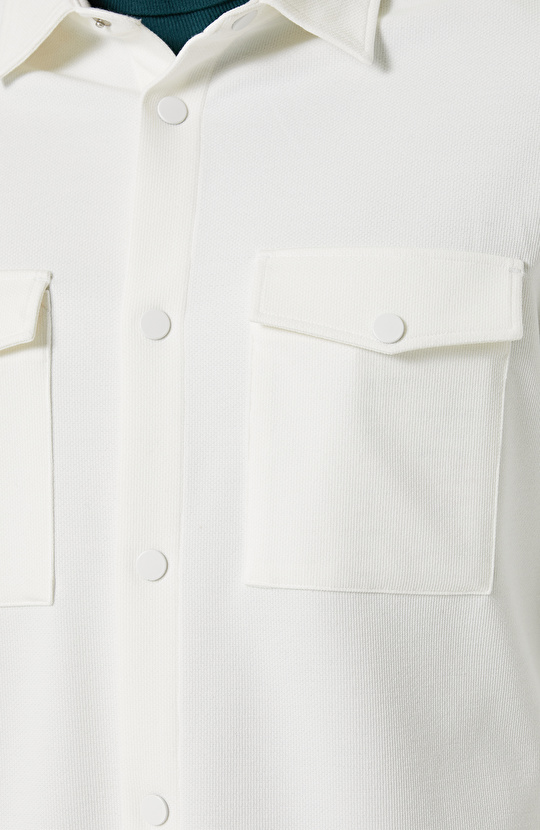 Cepli Ekru Dokuma Dış Gömlek