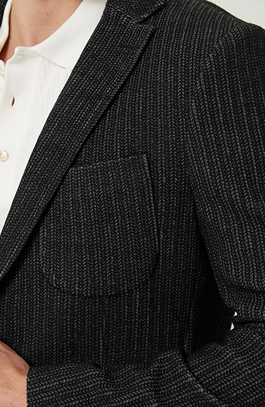 Örme Mono Yaka Siyah Desenli Ceket