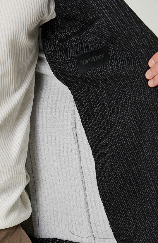 Örme Mono Yaka Siyah Desenli Ceket