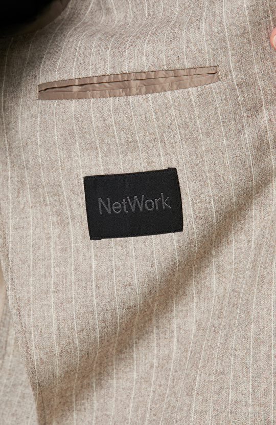 Dokuma Bej Çizgili Takım Elbise