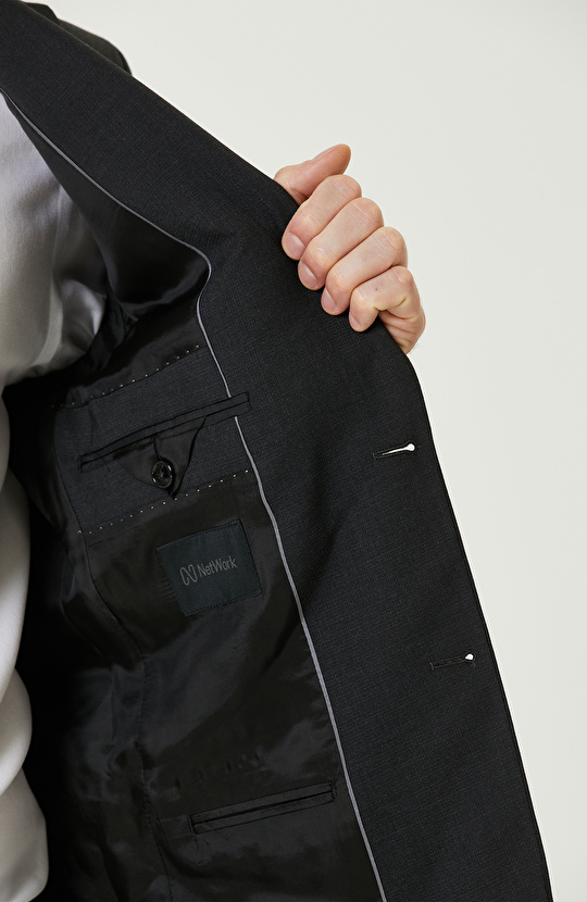 Siyah Yün Karışımlı Takım Elbise