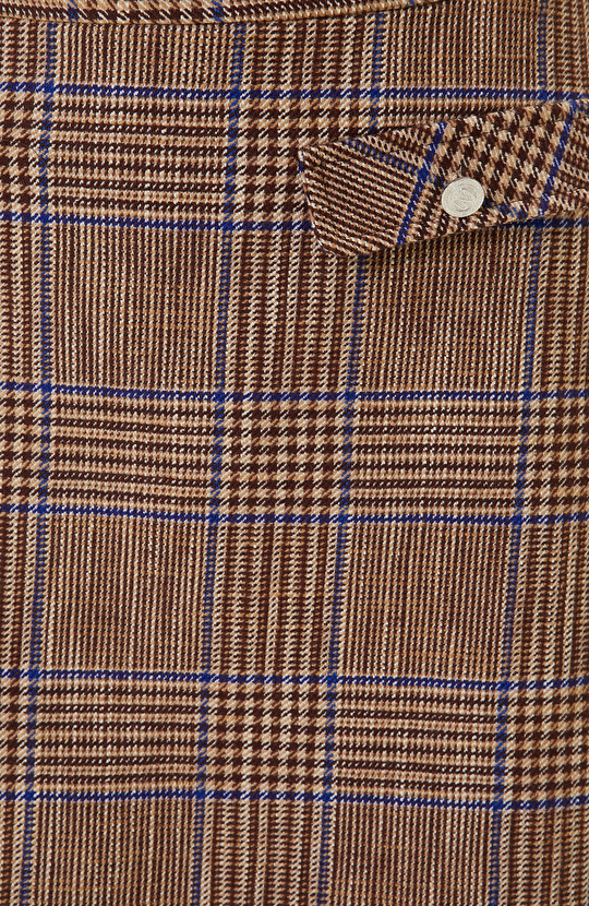 Düğme Detaylı Kahverengi Ekose Mini Etek