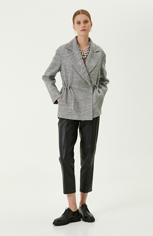 Ceket Yaka Dokuma Gri Kaban