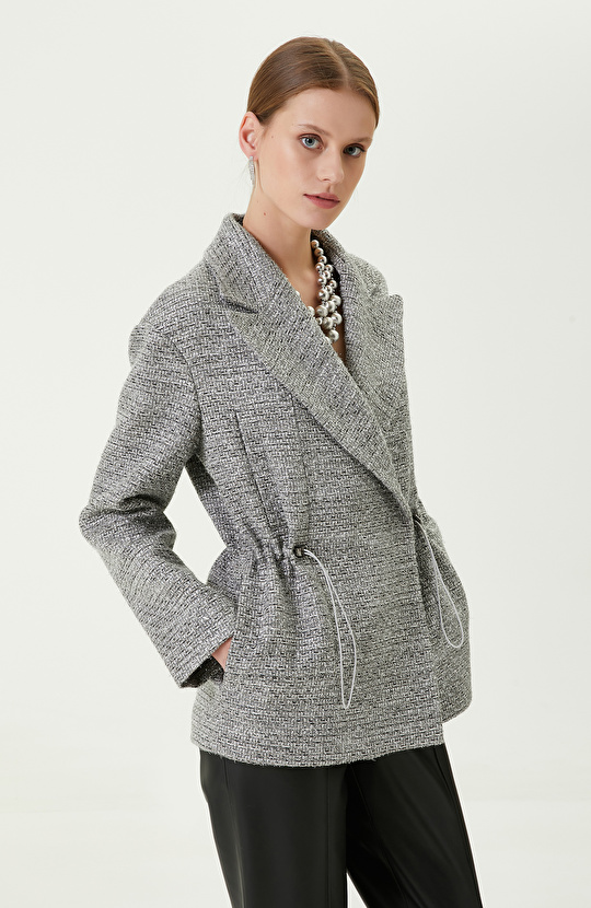 Ceket Yaka Dokuma Gri Kaban