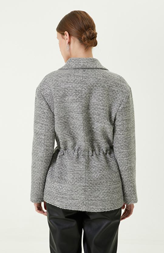 Ceket Yaka Dokuma Gri Kaban