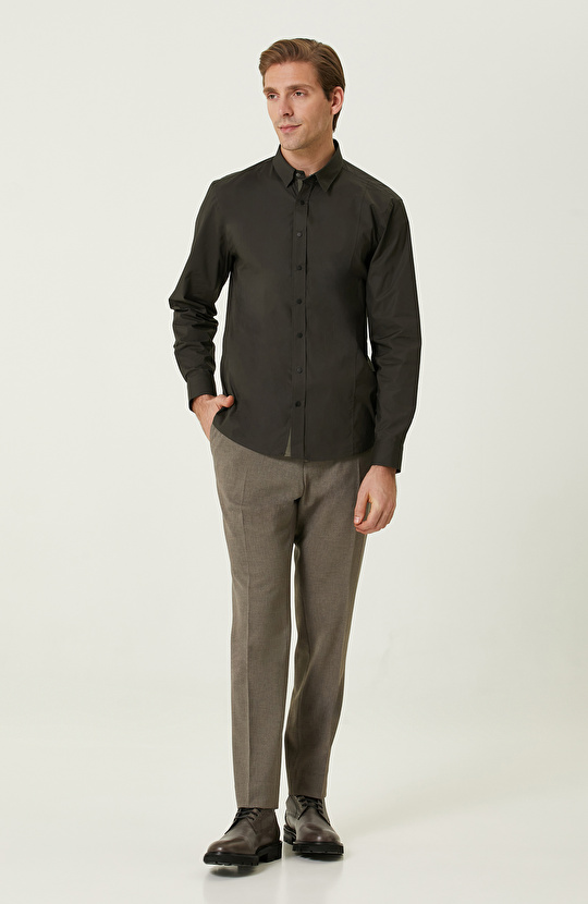 Çıtçıtlı Haki Gömlek