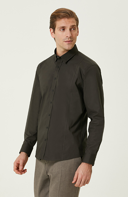 Çıtçıtlı Haki Gömlek