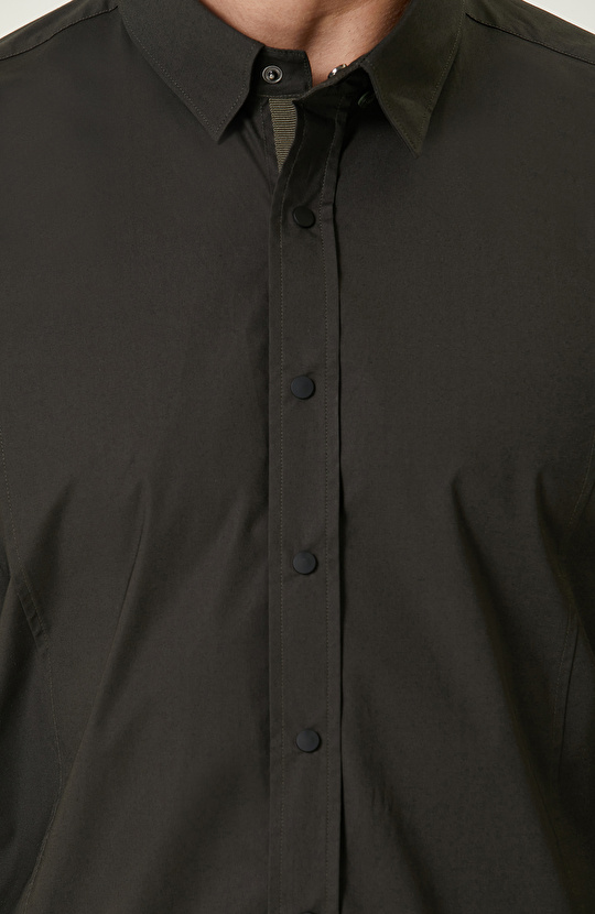 Çıtçıtlı Haki Gömlek