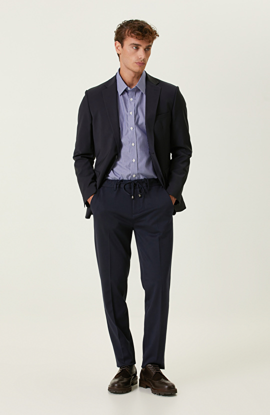 Non-Iron Pamuklu Mavi Beyaz Çizgili Gömlek