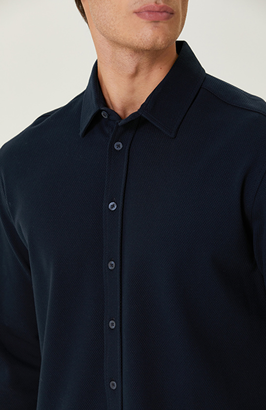 Pamuklu Lacivert Örme Gömlek