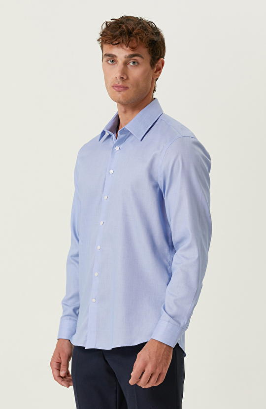 Non-Iron Pamuklu Mavi Armürlü Gömlek