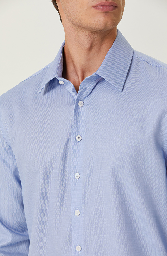 Non-Iron Pamuklu Mavi Armürlü Gömlek