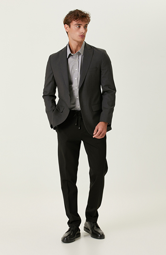 Non-Iron Pamuklu Siyah Armürlü Gömlek