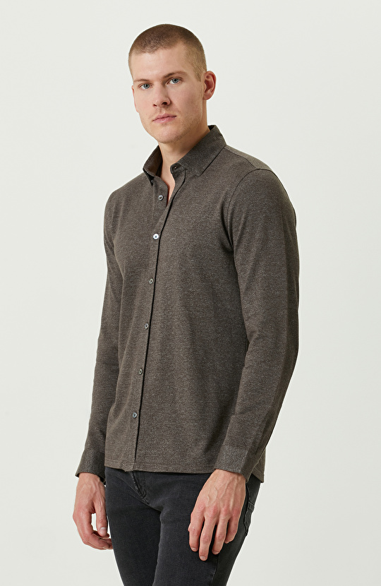 Örme Klasik Yaka Haki Gömlek