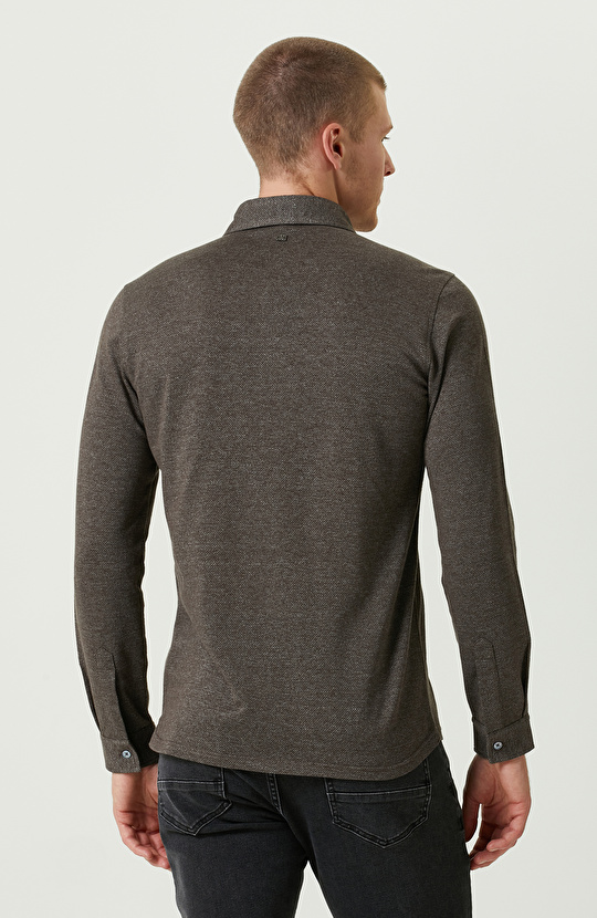 Örme Klasik Yaka Haki Gömlek