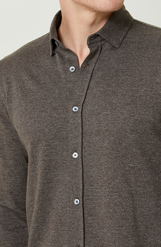 Örme Klasik Yaka Haki Gömlek