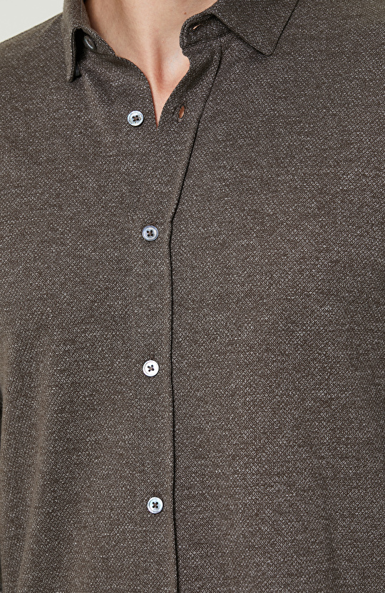 Örme Klasik Yaka Haki Gömlek