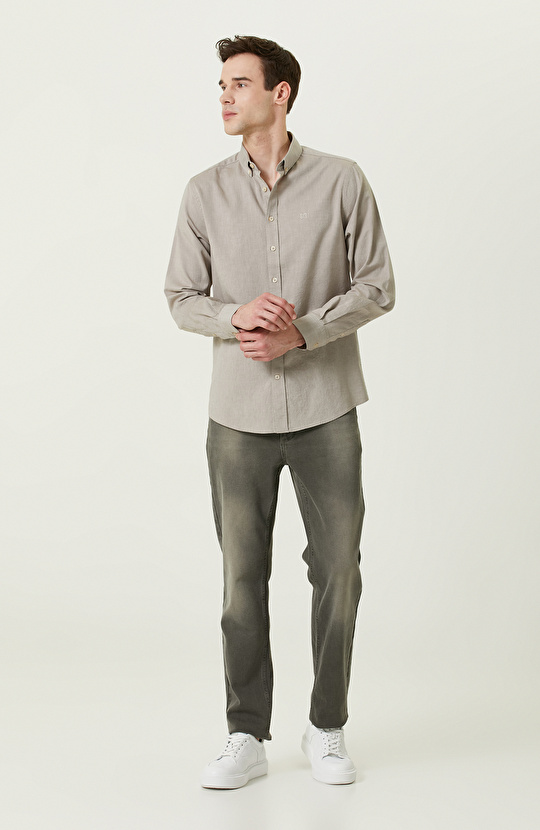 Pamuklu Bej Oxford Gömlek