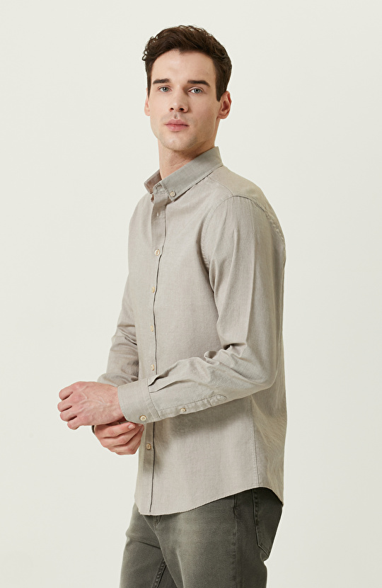 Pamuklu Bej Oxford Gömlek