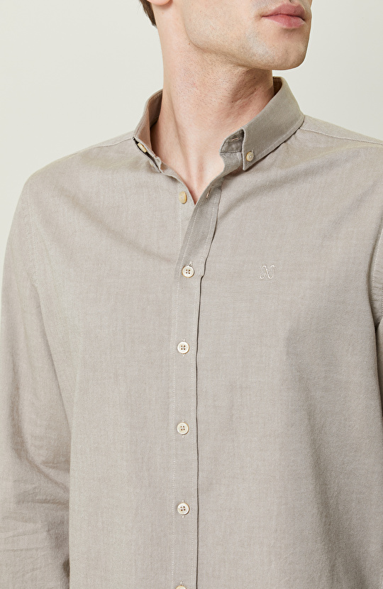 Pamuklu Bej Oxford Gömlek