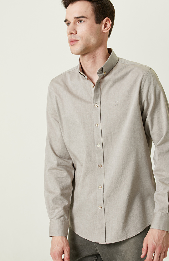 Pamuklu Bej Oxford Gömlek