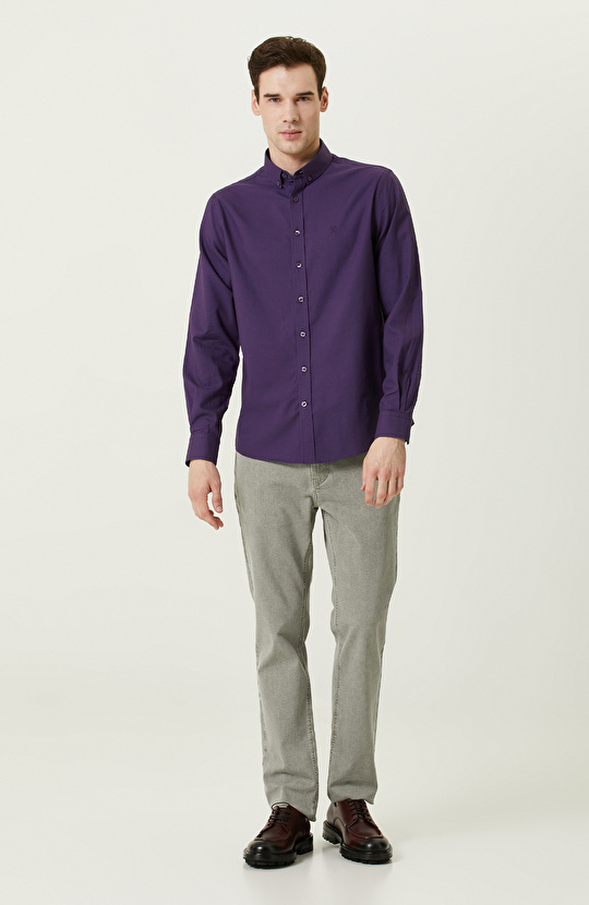 Pamuklu Mor Oxford Gömlek
