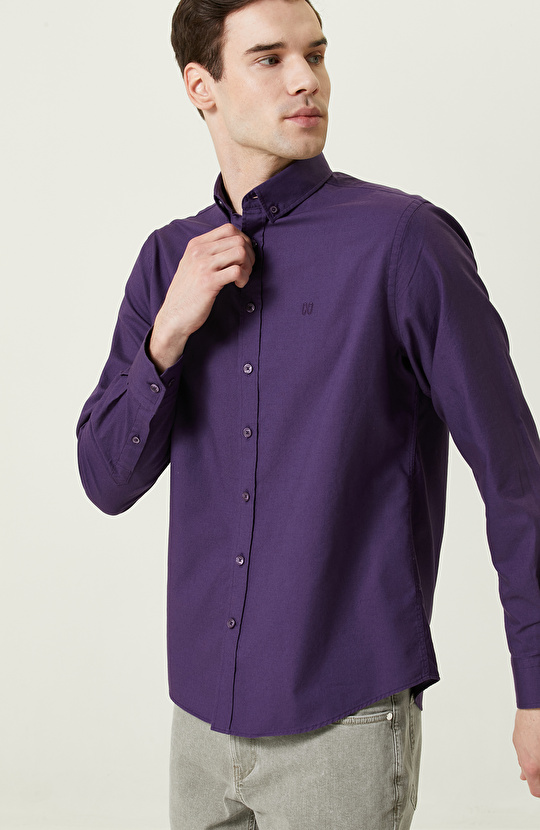 Pamuklu Mor Oxford Gömlek