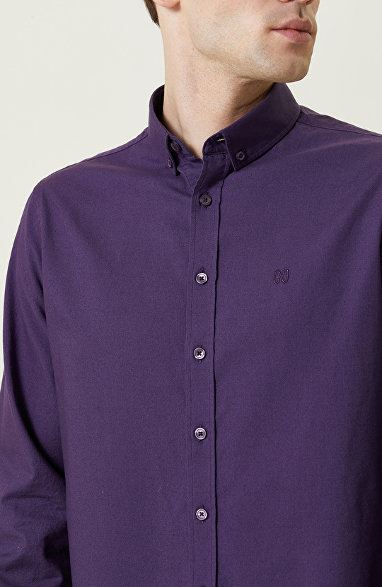 Pamuklu Mor Oxford Gömlek