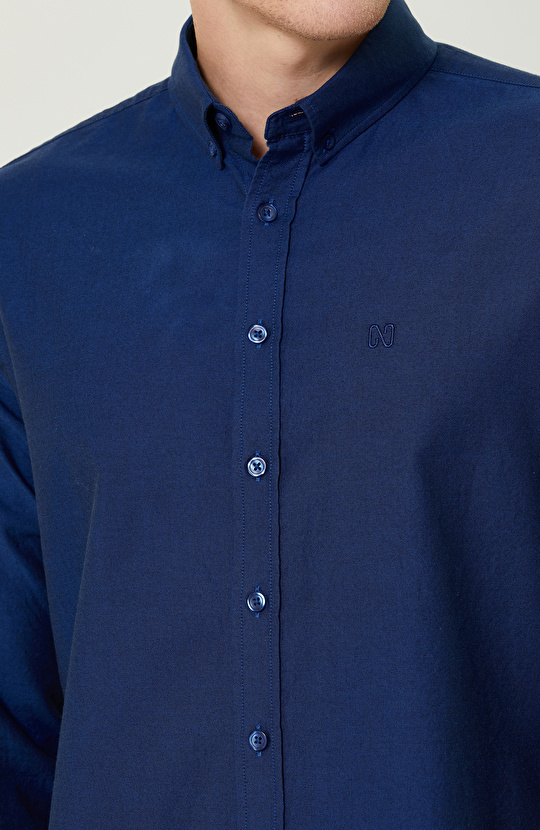 Pamuklu İndigo Oxford Gömlek