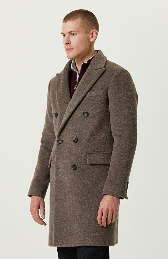 Kruvaze Yaka Balıksırtı Vizon Palto