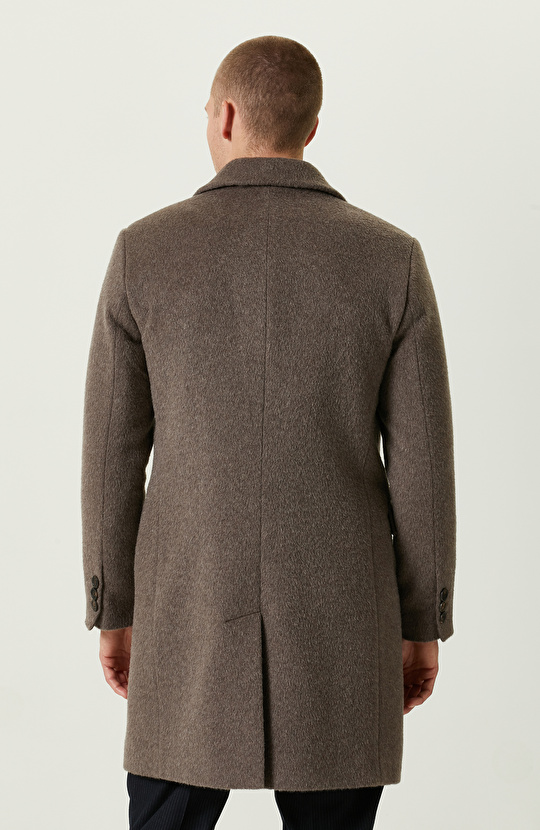 Kruvaze Yaka Balıksırtı Vizon Palto