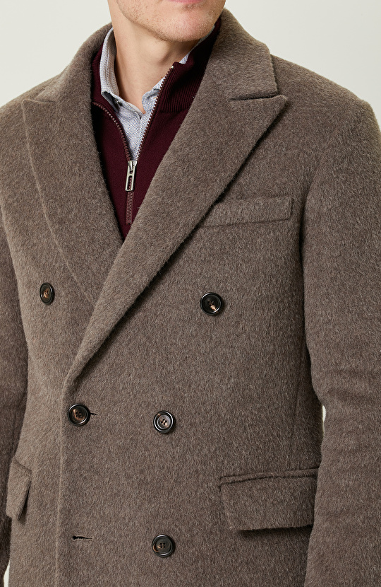 Kruvaze Yaka Balıksırtı Vizon Palto