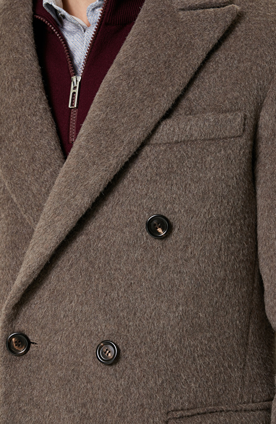 Kruvaze Yaka Balıksırtı Vizon Palto