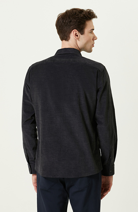 Klasik Yaka Pamuklu Antrasit Fitilli Gömlek