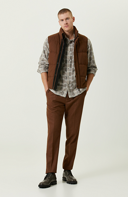 Klasik Yaka Pamuklu Gri Kareli Gömlek