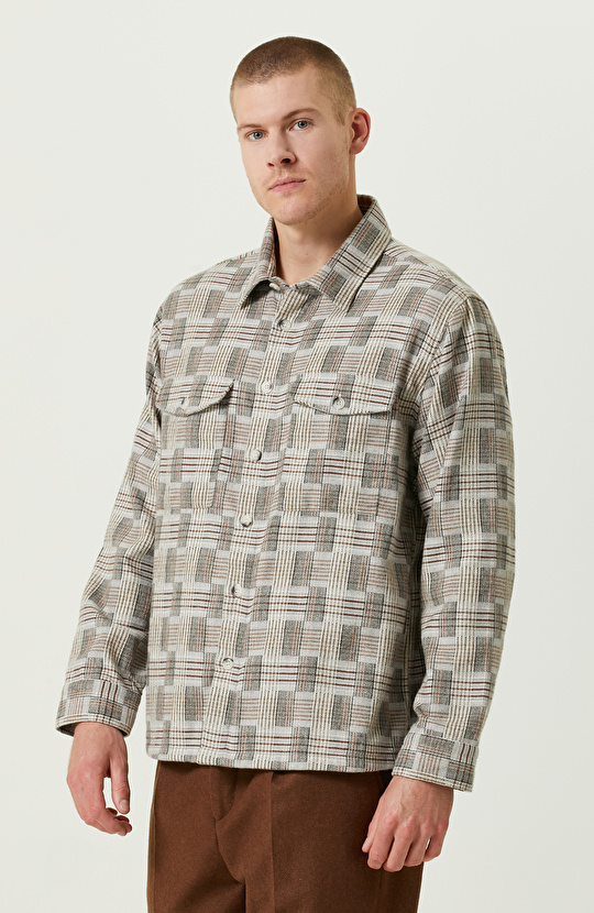 Klasik Yaka Pamuklu Gri Kareli Gömlek