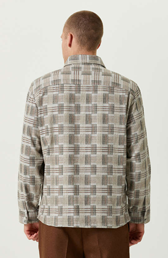 Klasik Yaka Pamuklu Gri Kareli Gömlek