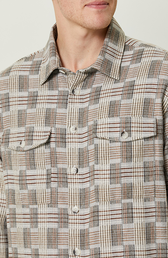 Klasik Yaka Pamuklu Gri Kareli Gömlek