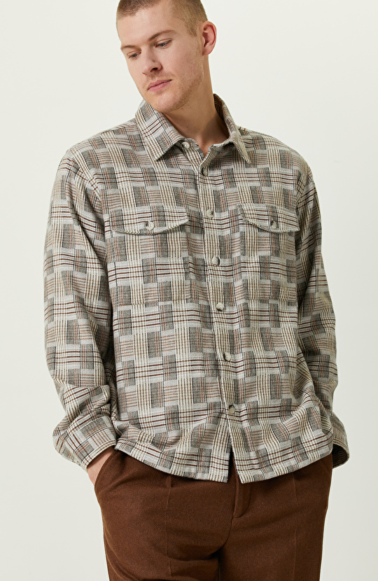 Klasik Yaka Pamuklu Gri Kareli Gömlek