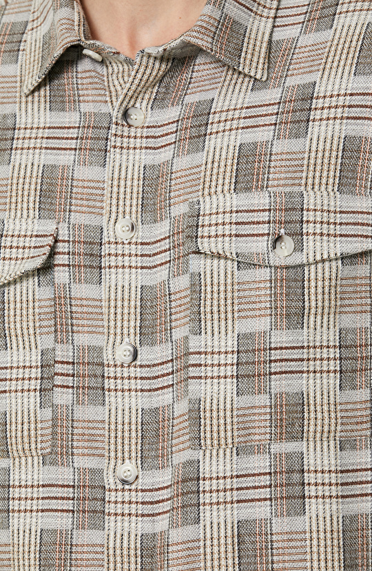 Klasik Yaka Pamuklu Gri Kareli Gömlek