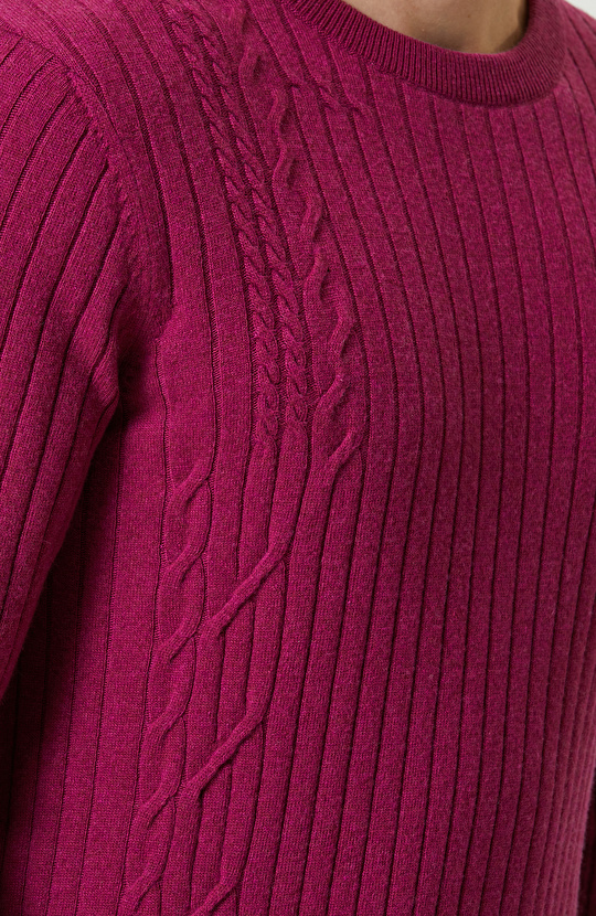 Fuşya Saç Örgülü Triko Kazak