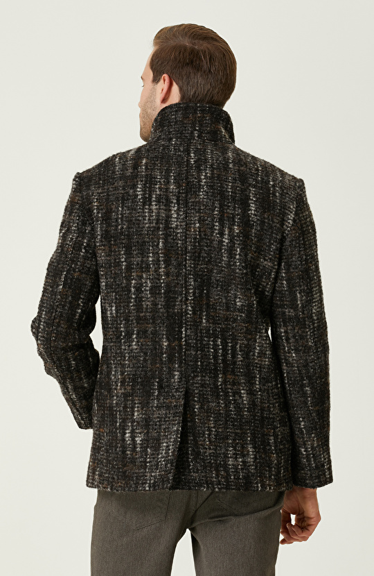 Siyah Kahverengi Yün Karışımlı Kaban